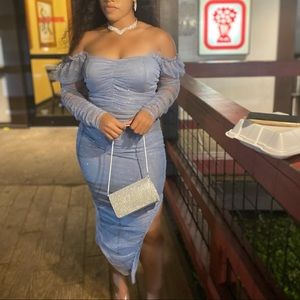 A Glittery Mesh Midi Dress - Ice Blue